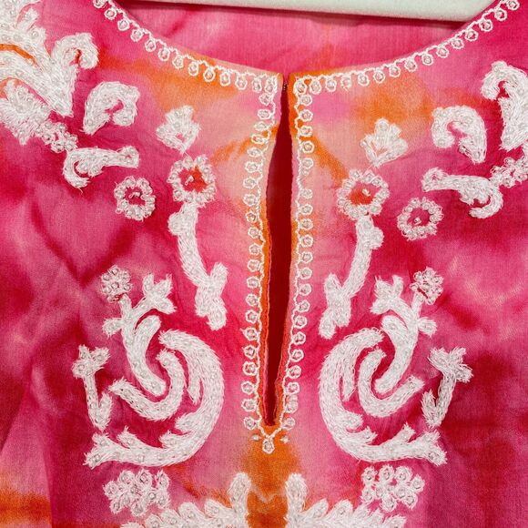 J Jill Top Women Medium Tie Dye Beaded Embroidered Shirt Blouse Bright Colorful - Picture 4 of 11